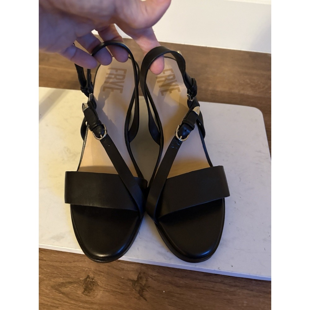 Frye Women's Rachel Leather Buckle Sandal Size 8 Black Minimalist Slingback